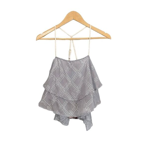 Surf Gypsy Grey Blue Metallic Deco Print Crop Tank - Picture 3 of 7